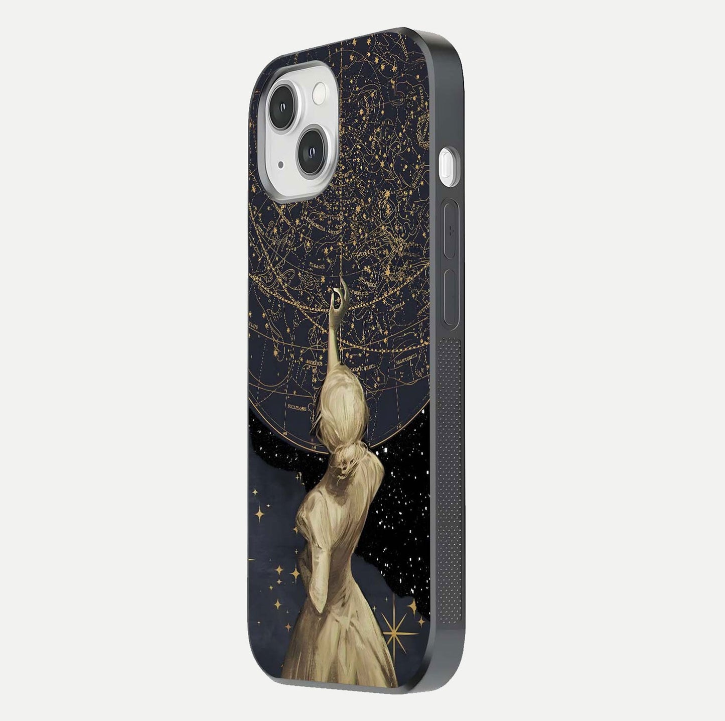 Taylor Swift Girl Glass Case for iPhone 14 side-angle image showing glossy surface and color tone