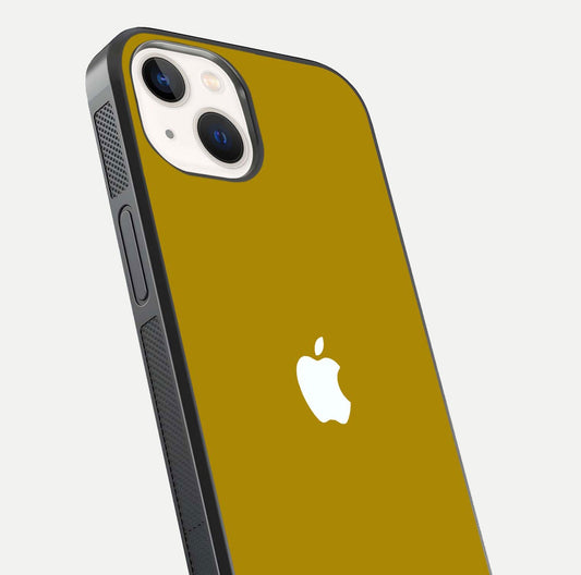 Golden Luxe Aura Glass Case for iPhone 14 close-up angled shot showing metallic shine and light reflection