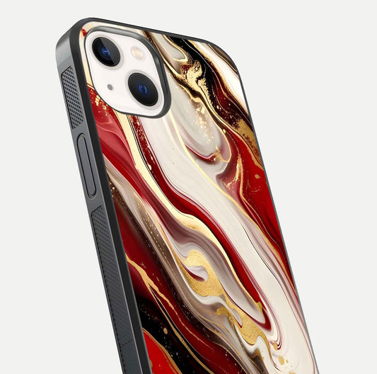 Red & White Marble Glass Case For iPhone 14