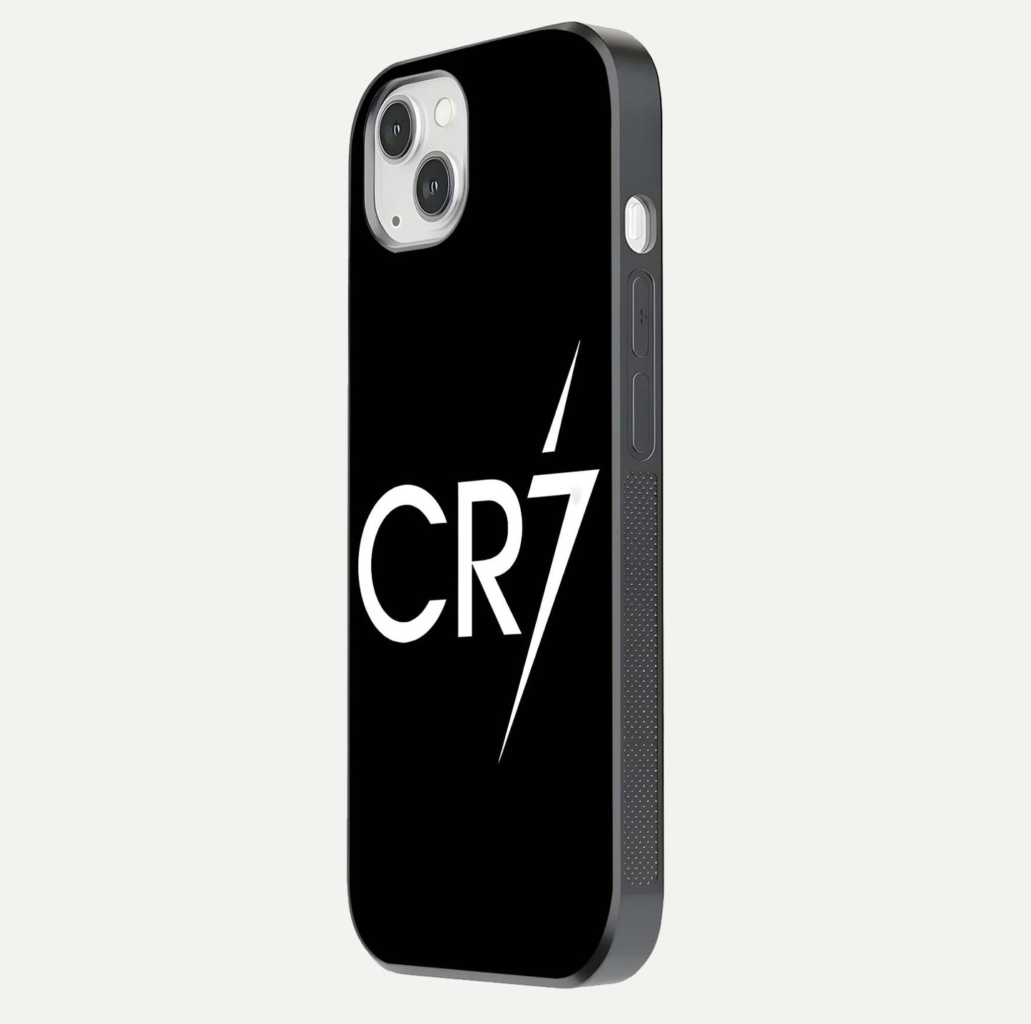 CR7 Elite Strike Glass Case for iPhone 14 Plus side-angle image showing polished edges and vibrant design
