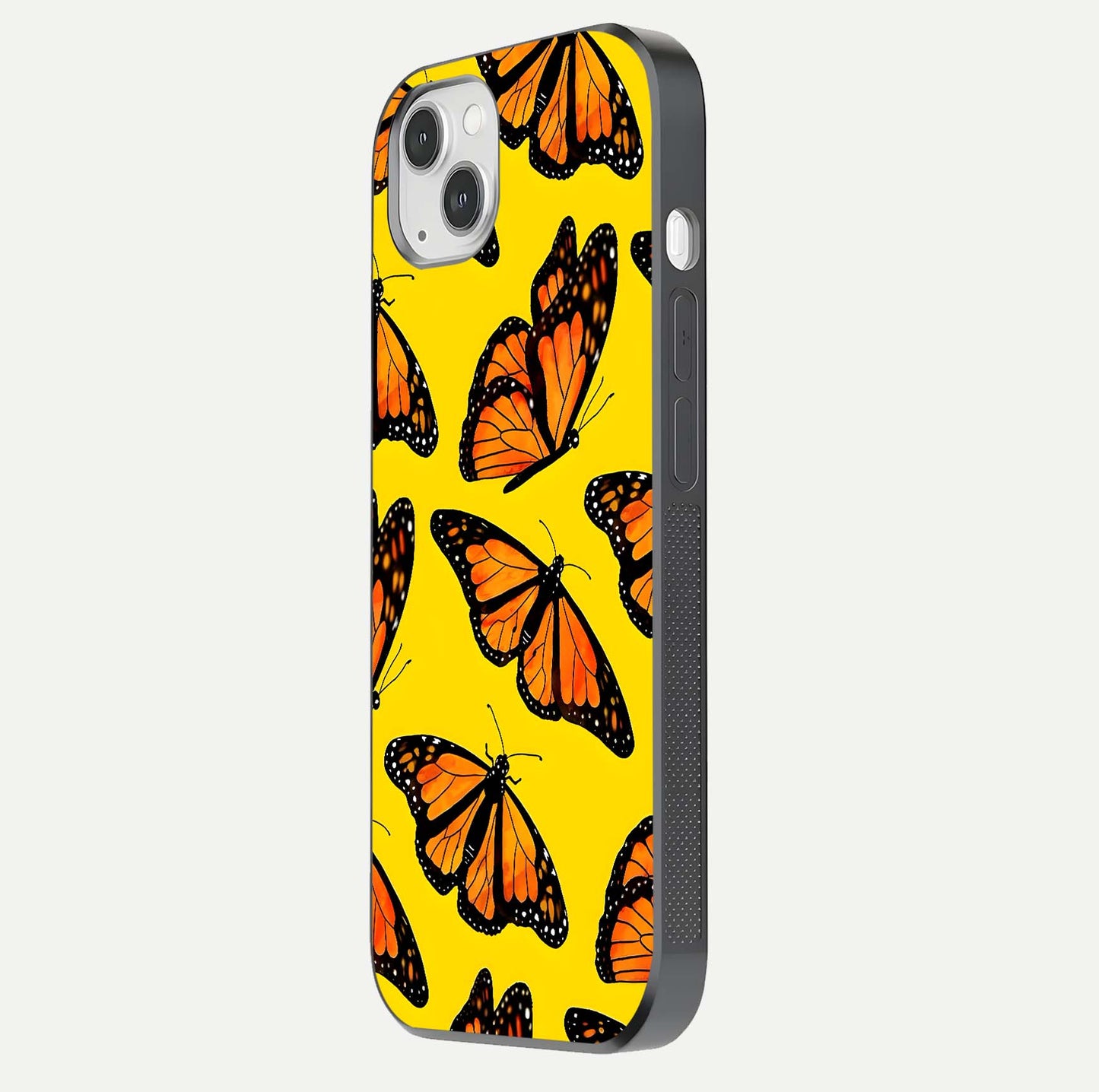 Golden Wing Flight Glass Case for iPhone 14 Plus side-angle image showing polished surface and golden gradient