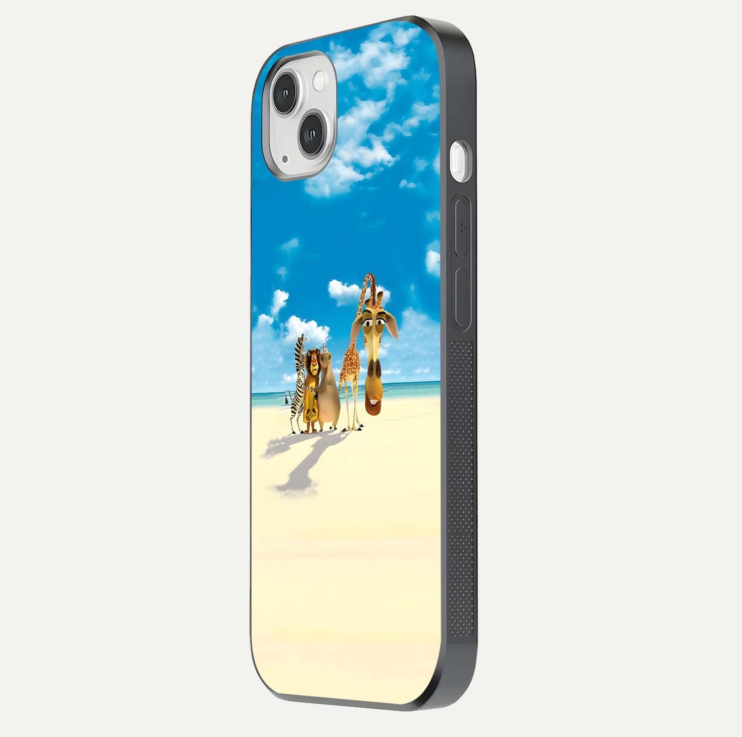 Tropical Fun Squad Glass Case for iPhone 16 Pro side-angle image showing shine, color depth, and surface gloss