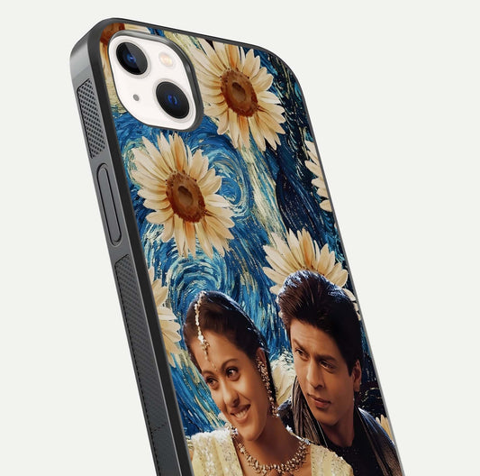 Eternal Love Story Glass Case for iPhone 14 Plus close-up highlighting couple detail and light reflection