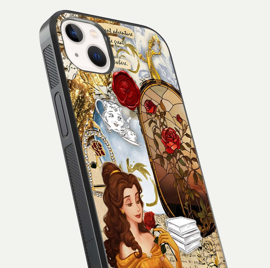 Golden Dream Belle Glass Case for iPhone 14 Plus close-up angled shot showing gradient tones and reflection polish
