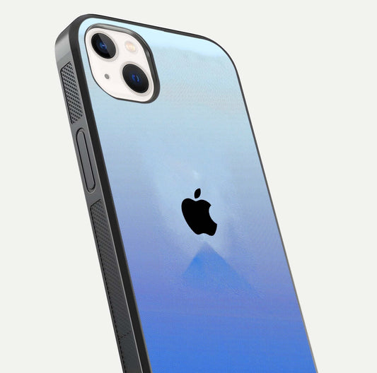 Gradient Apple Vibe Glass Case for iPhone 14 Plus close-up angled shot showing color transition and reflection brightness