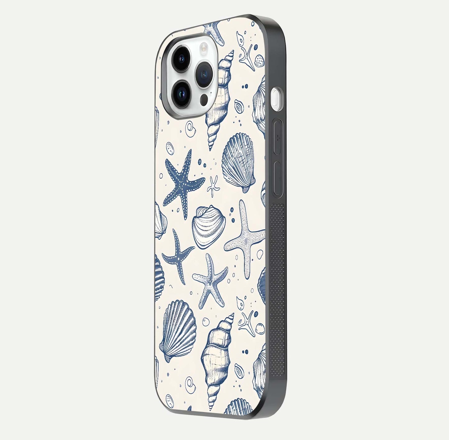 Blue Ocean Outline Glass Case for iPhone 16 Pro side-angle view showing clear edge lines and oceanic blue glow