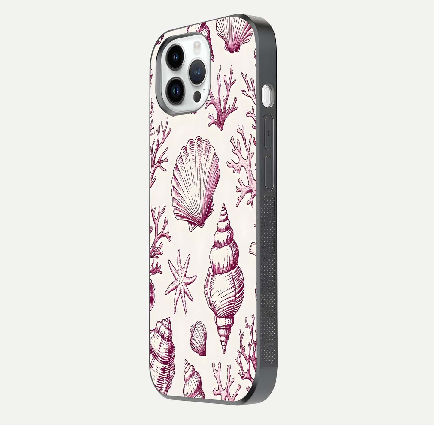 Pink Shells Outline Glass Case For iPhone 14 Pro