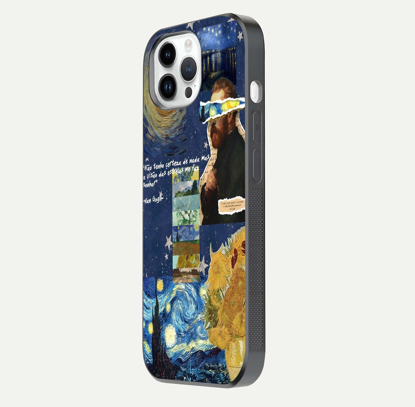 Starry Dream Vision Glass Case for iPhone 14 Pro side-angle image showing reflection and cosmic gradient tones