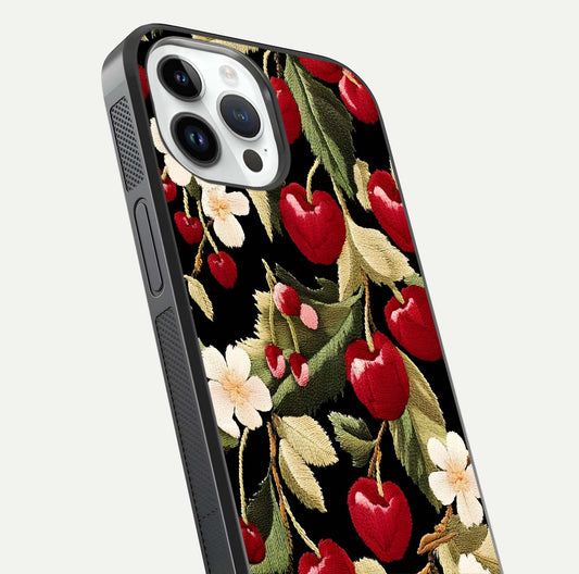 Bloom Thread Art Glass Case for iPhone 14 Pro close-up view highlighting fine line details and glossy shine