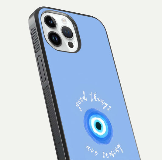 Bright Future Ahead Glass Case for iPhone 14 Pro close-up image highlighting bold quote text and HD reflection