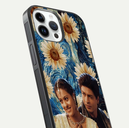 Eternal Love Story Glass Case for iPhone 14 Pro close-up highlighting couple detail and light reflection