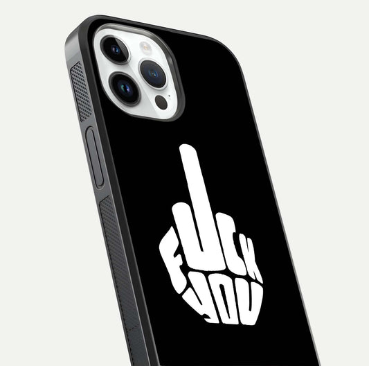 Rebel Mode On Glass Case for iPhone 14 Pro close-up angled shot highlighting reflective text and sharp design