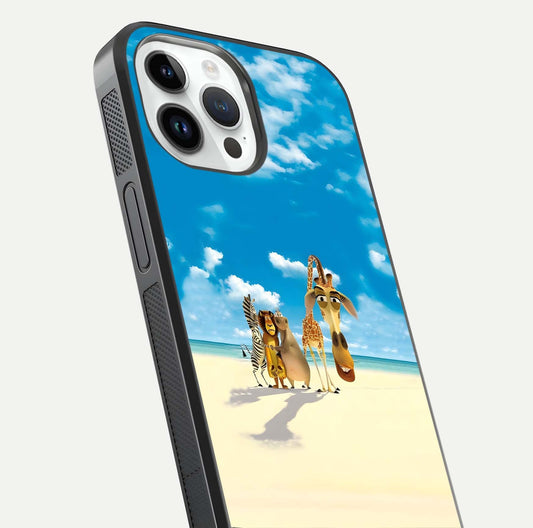 Tropical Fun Squad Glass Case for iPhone 14 Pro close-up angled shot highlighting vibrant tones and texture