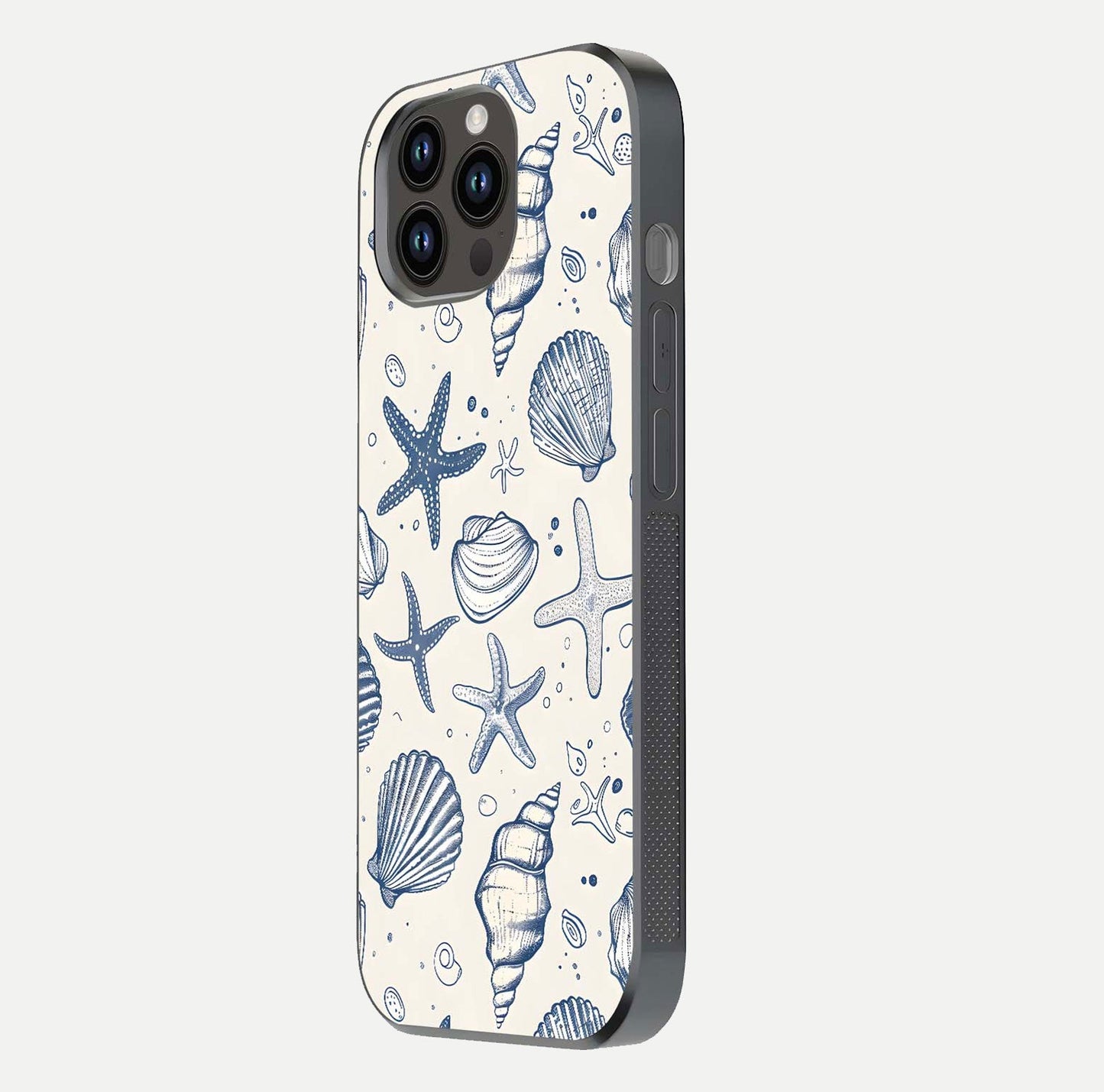 Blue Ocean Outline Glass Case for iPhone 14 Pro Max side-angle view showing clear edge lines and oceanic blue glow
