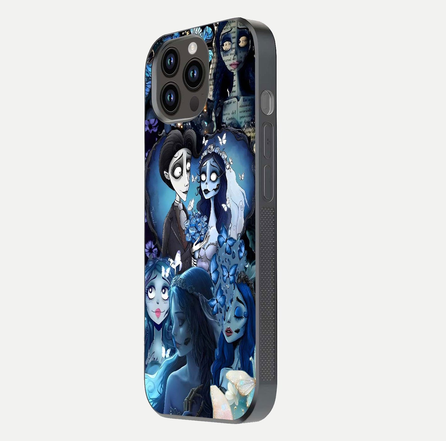 Butterfly Ghost Soul Glass Case for iPhone 14 Pro Max side-angle image capturing edge light and deep design tones