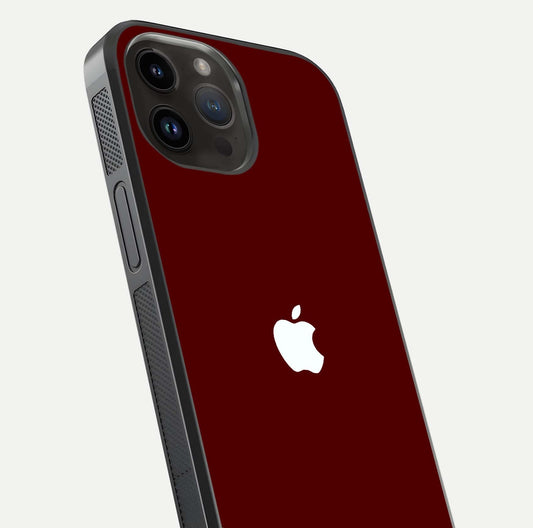 Apple Crimson Core Glass Case for iPhone 14 Pro Max close-up angle showing deep crimson tone and HD glass reflection