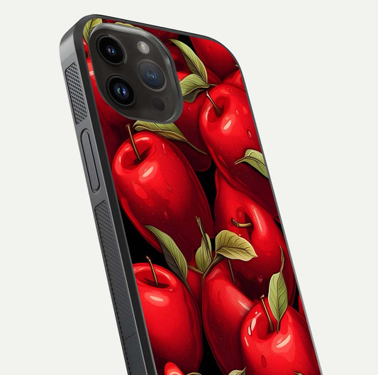 Apple Pattern Glass Case for iPhone 14 Pro Max close-up angle showing pattern texture and shine reflection