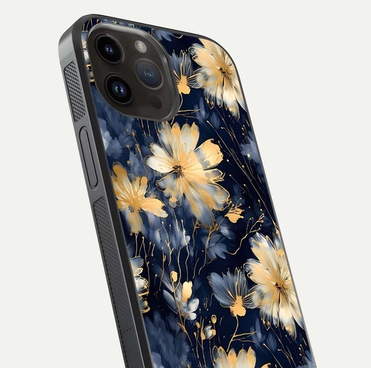 Royal Petal Dream Glass Case for iPhone 14 Pro Max close-up angled shot highlighting petal texture and reflection depth