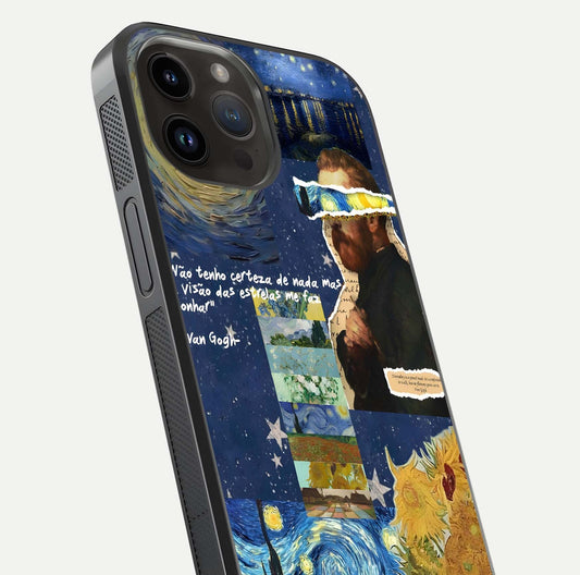 Starry Dream Vision Glass Case for iPhone 14 Pro Max close-up angled shot highlighting cosmic light and reflection