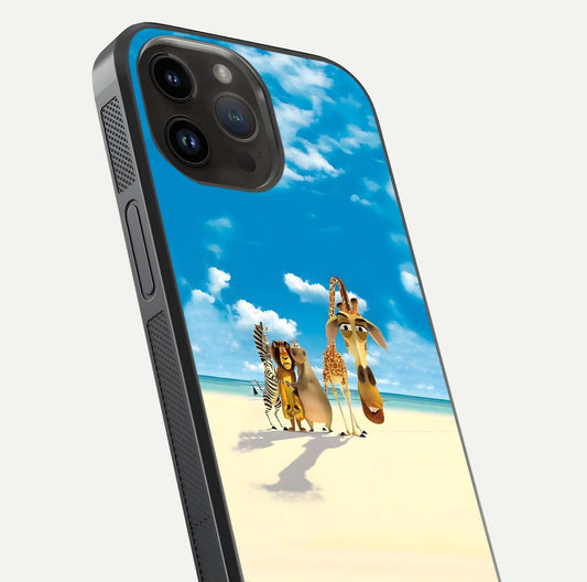Tropical Fun Squad Glass Case for iPhone 14 Pro Max close-up angled shot highlighting vibrant tones and texture