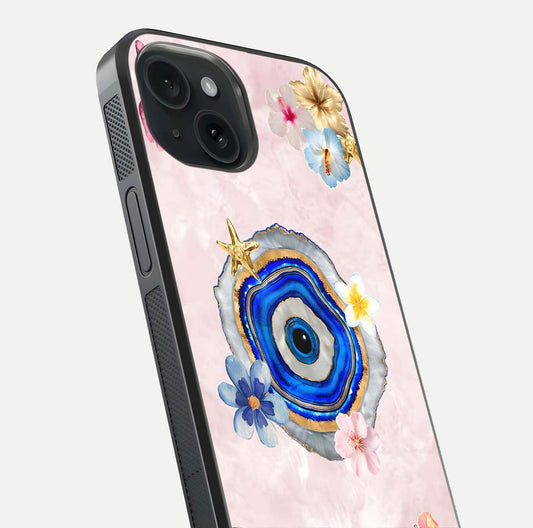 Divine Aura Bloom Glass Case for iPhone 15 close-up highlighting flower glow and reflection tone