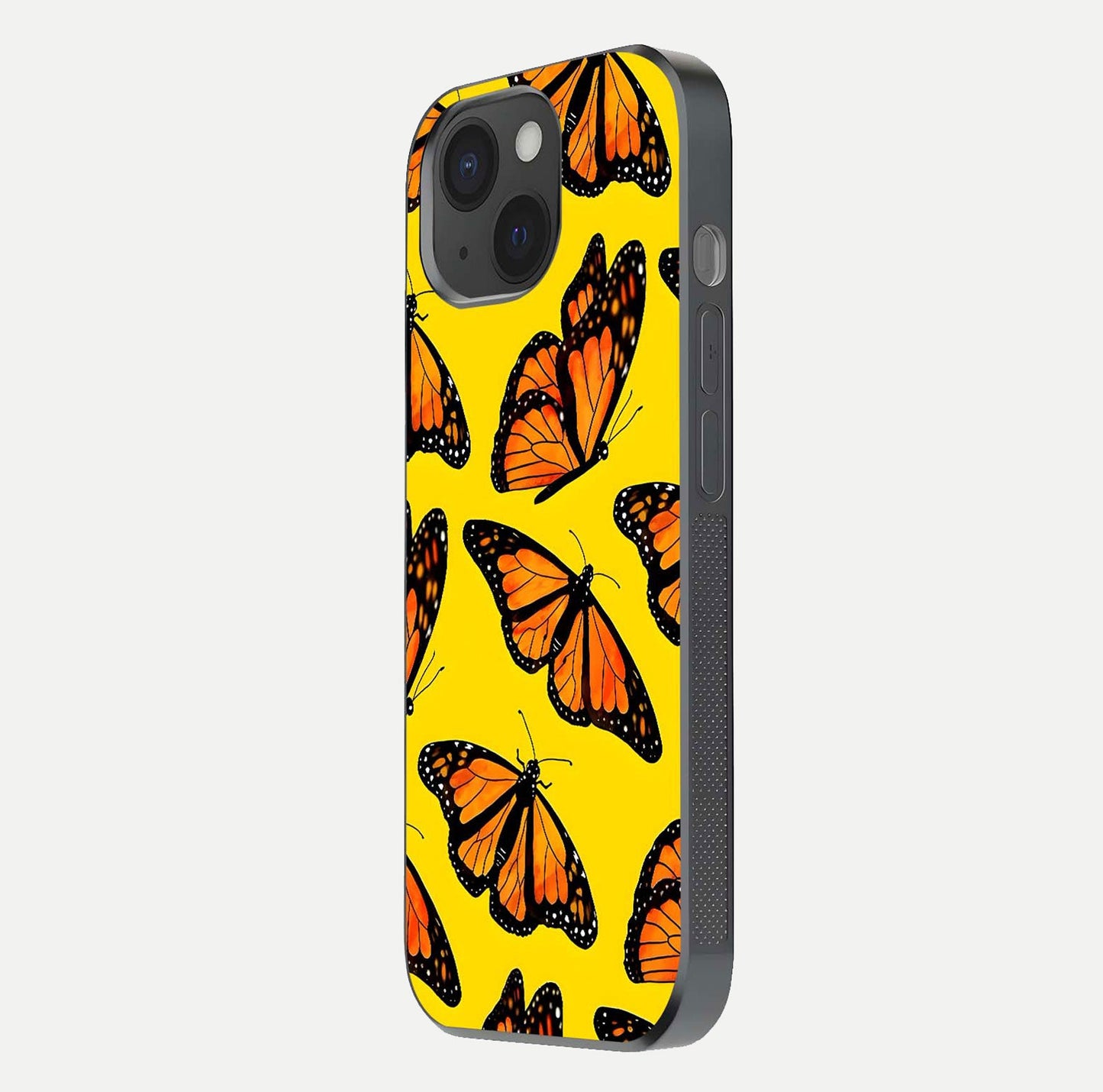 Golden Wing Flight Glass Case for iPhone 15 side-angle image showing polished surface and golden gradient