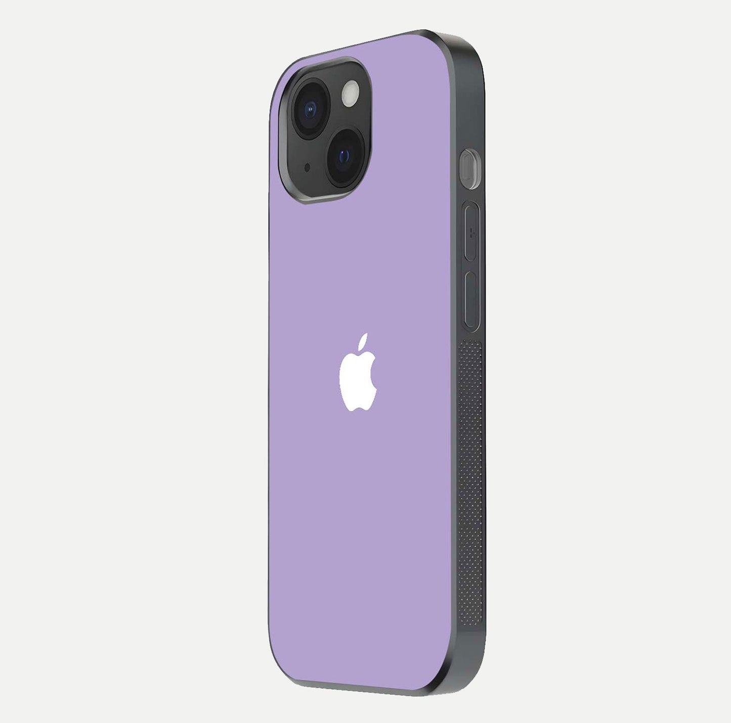 Lavender Soft Minimal Glass Case for iPhone 15 side-angle image showing smooth reflection and minimal look