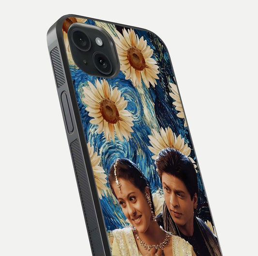 Eternal Love Story Glass Case for iPhone 15 Plus close-up highlighting couple detail and light reflection