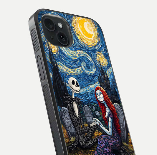 Eternal Night Love Glass Case for iPhone 15 Plus close-up highlighting stars and reflection glow