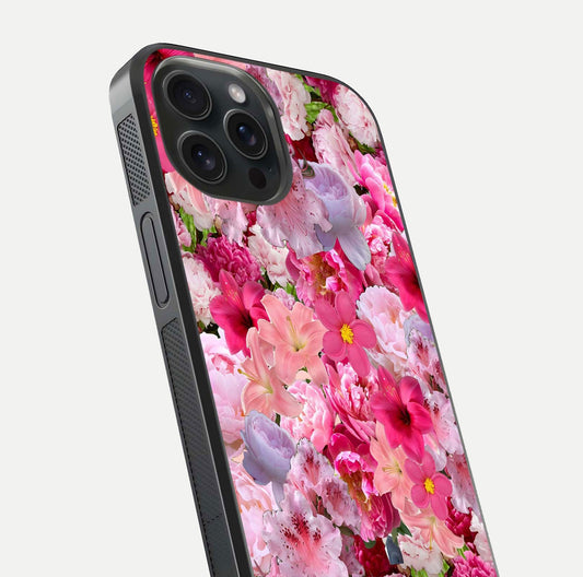 Bloom Crush Fantasy Glass Case for iPhone 15 Pro close-up image showing color gradient and petal detailing