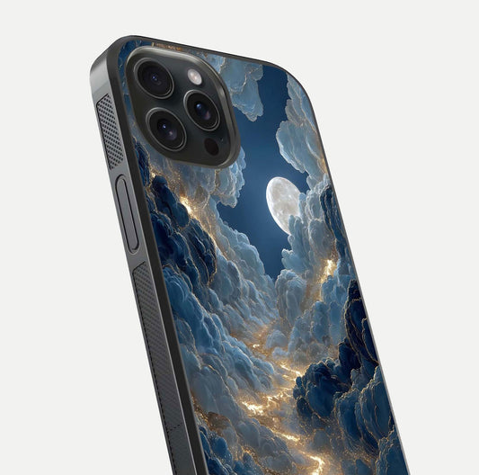 Celestial Cloud Road Glass Case for iPhone 15 Pro close-up view showing road gradient and cloud reflection shine