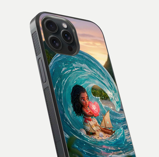 Heart of Ocean Glass Case for iPhone 15 Pro close-up angled shot showing blue tones and reflection shine