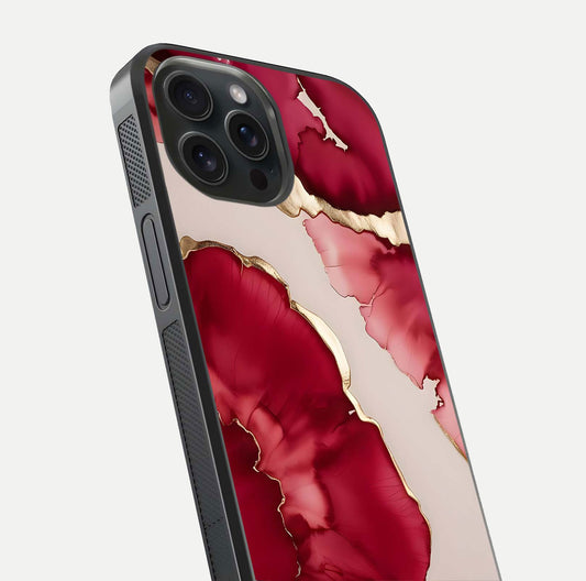 Pink & White Marble Glass Case For iPhone 15 Pro
