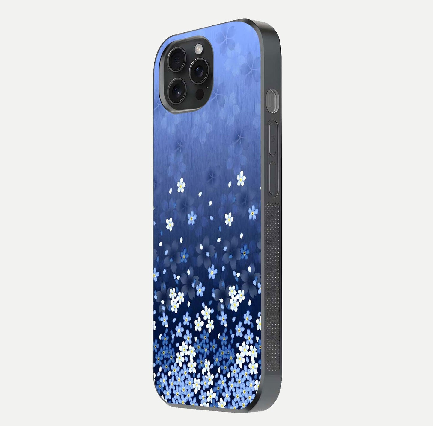 Blue Starry Glass Case for iPhone 15 Pro side-angle photo showing light reflection and detailed star pattern