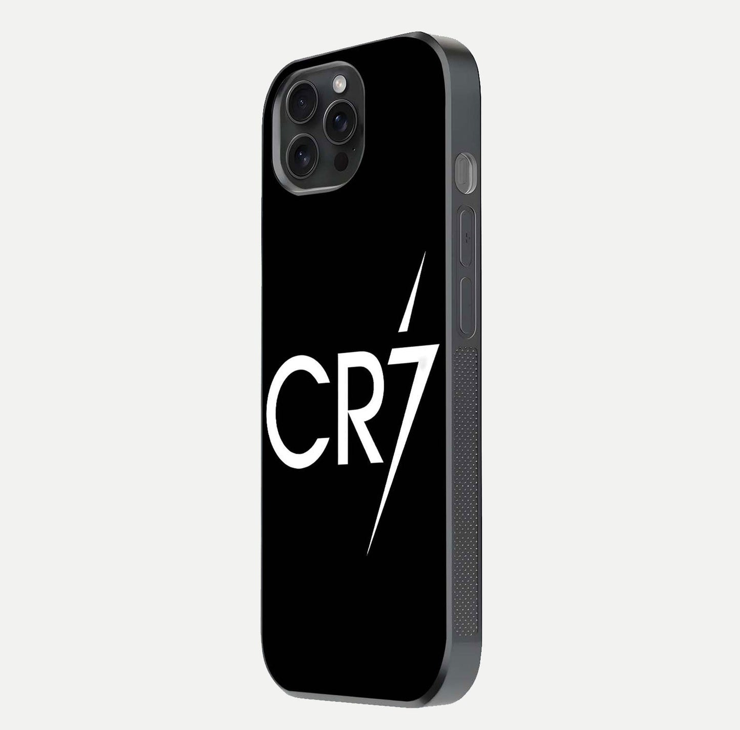 CR7 Elite Strike Glass Case for iPhone 15 Pro side-angle image showing polished edges and vibrant design