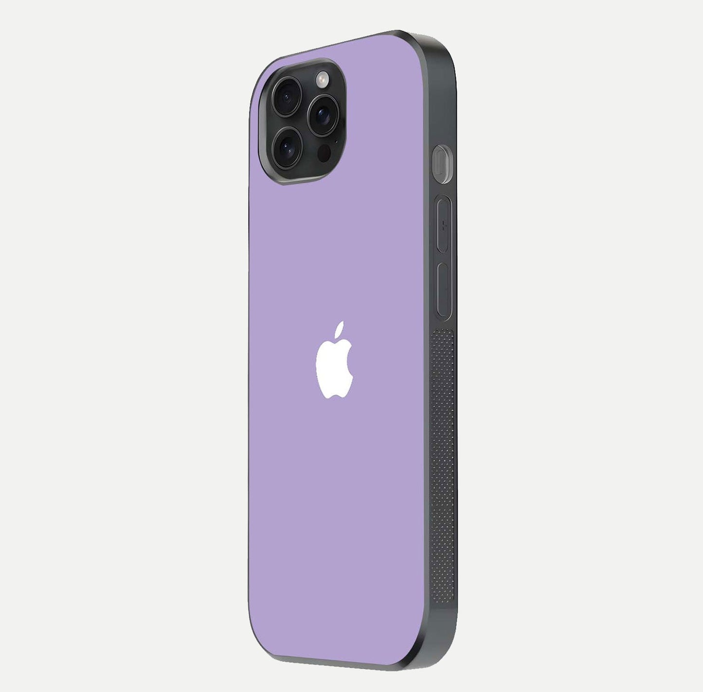 Lavender Soft Minimal Glass Case for iPhone 15 Pro side-angle image showing smooth reflection and minimal look
