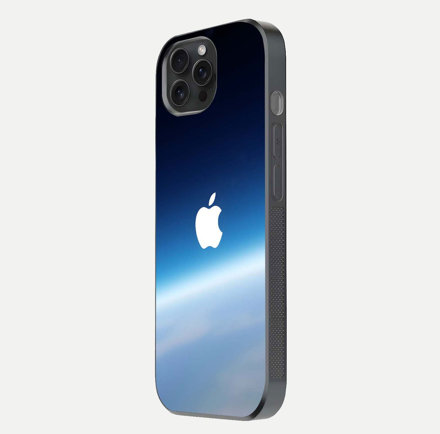 Minimal Apple Sky Glass Case for iPhone 15 Pro side-angle image showing smooth reflection and gentle sky tone