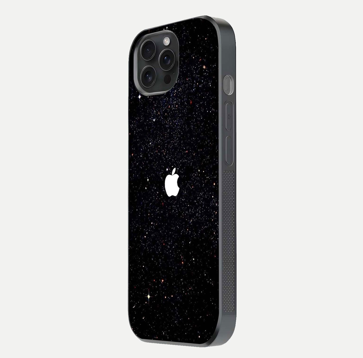 Starry Apple Galaxy Glass Case for iPhone 15 Pro side-angle image showing gloss and star pattern detail