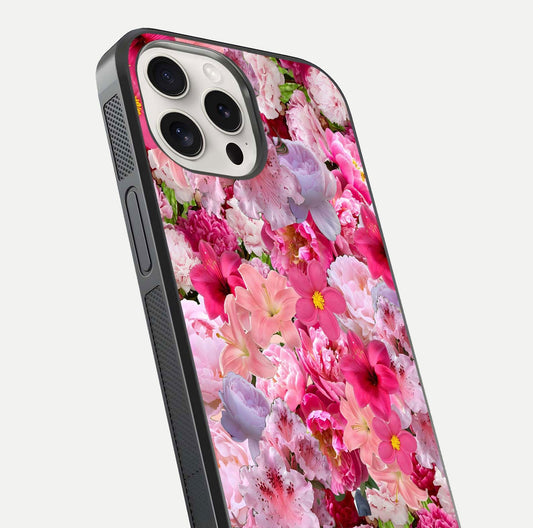 Bloom Crush Fantasy Glass Case for iPhone 15 Pro Max close-up image showing color gradient and petal detailing