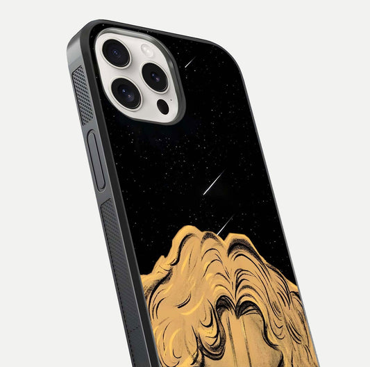Celestial God’s Plan Glass Case for iPhone 15 Pro Max close-up angled shot highlighting celestial details and reflection
