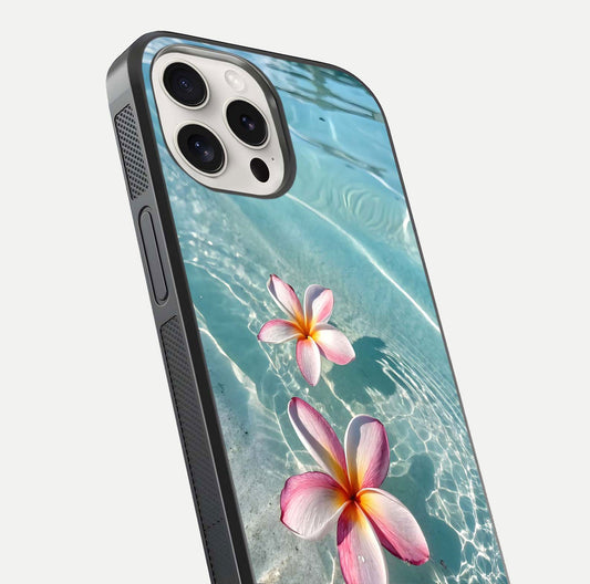 Floating Bloom Bliss Glass Case for iPhone 15 Pro Max close-up highlighting petal detail and reflection tone