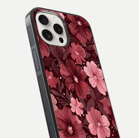 Flower Blush Bloom Glass Case for iPhone 15 Pro Max close-up highlighting pastel tones and reflection clarity
