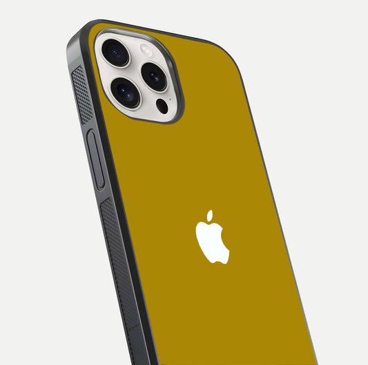 Golden Luxe Aura Glass Case for iPhone 15 Pro Max close-up angled shot showing metallic shine and light reflection