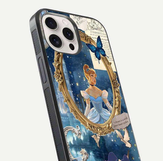 Midnight Queen Glass Case for iPhone 15 Pro Max close-up angled shot featuring crown motif and gloss reflection
