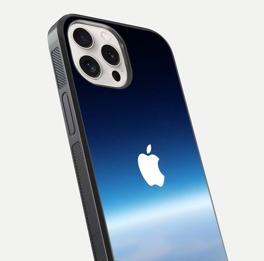 Minimal Apple Sky Glass Case for iPhone 15 Pro Max close-up angled shot showing pastel blue hues and reflection