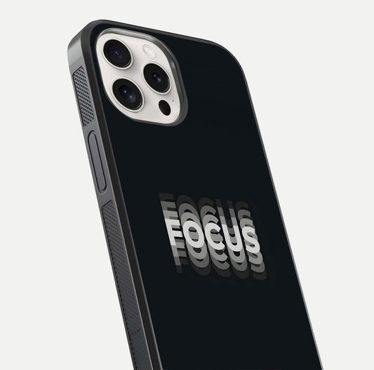 Mono Focus Vision Glass Case for iPhone 15 Pro Max close-up angled shot highlighting minimal contrast and reflection