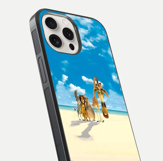 Tropical Fun Squad Glass Case for iPhone 15 Pro Max close-up angled shot highlighting vibrant tones and texture
