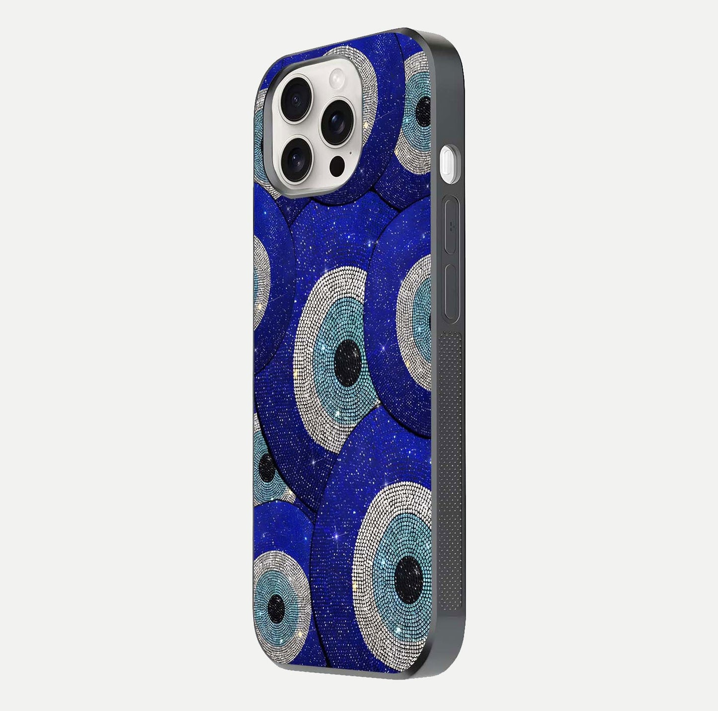Galaxy Eye Flow Glass Case for iPhone 15 Pro Max side-angle image showing reflection detail and premium shine