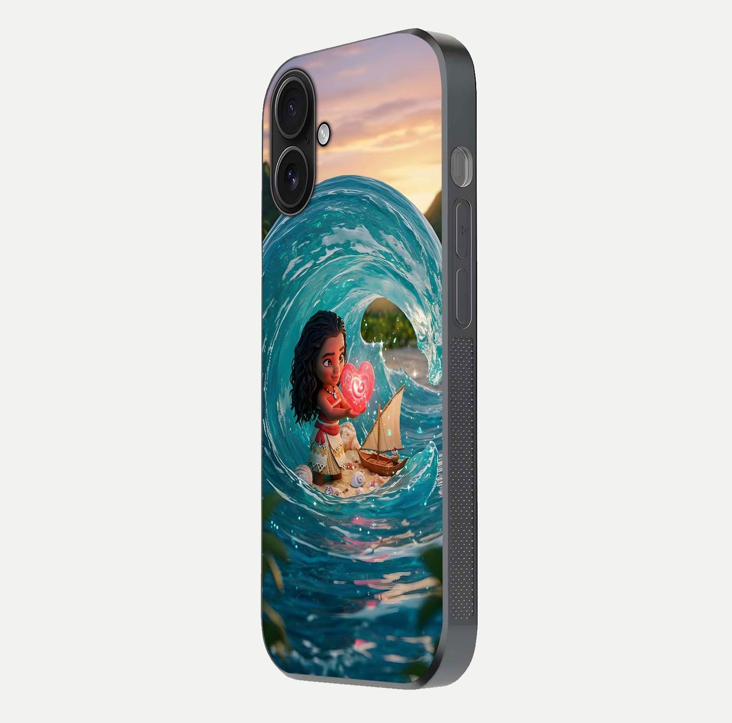 Heart of Ocean Glass Case for iPhone 16 side-angle image showing reflection clarity and deep ocean texture