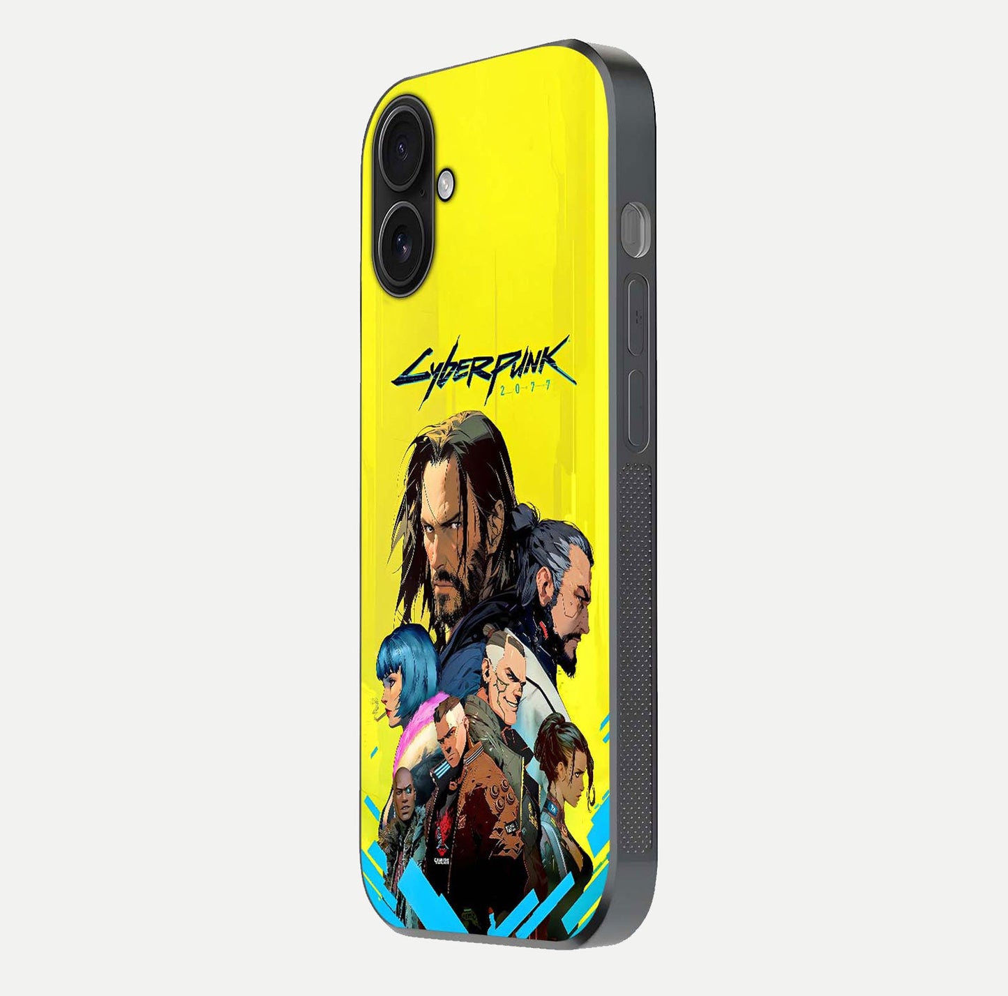 Neon Rebel Genesis Glass Case for iPhone 16 side-angle image showing gloss surface and sharp neon tone